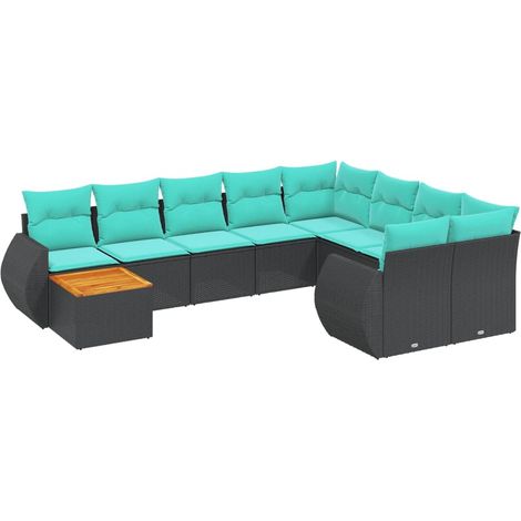 10-teiliges Gartensofa-Set mit Kissen, schwarzes Polyrattan vidaXL (1/5)