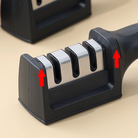 Rasoir de cuisine manuel ergonomique à trois étapes, affûteur de couteaux ménager, outil d'affûtage de couteaux de cuisine, noir. (1/5)