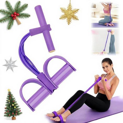 Bande de résistance musculation - 6 tubes avec pédale - Poignées mousse antidérapante - Latex haute élasticité - Compact (1/5)