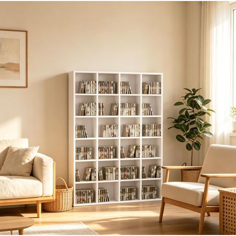 Offenes CD-Regal mit mehreren Fächern, weiß, 89 x 20 x 130,5 cm, OKMYHOME (1/5)