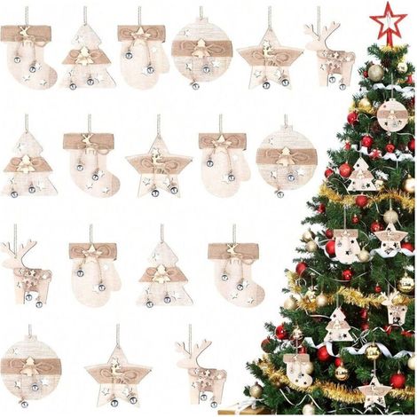 Ensemble de 6 ou 12 décorations pour la maison, pour un café, une fête, Noël, style pastoral nordique, ornements suspendus en bois (1/4)