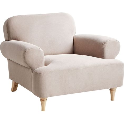 Poltrona retrò in tessuto Gambe di legno imbottite Seduta spessa in poliestere Taupe Kiberg (1/5)