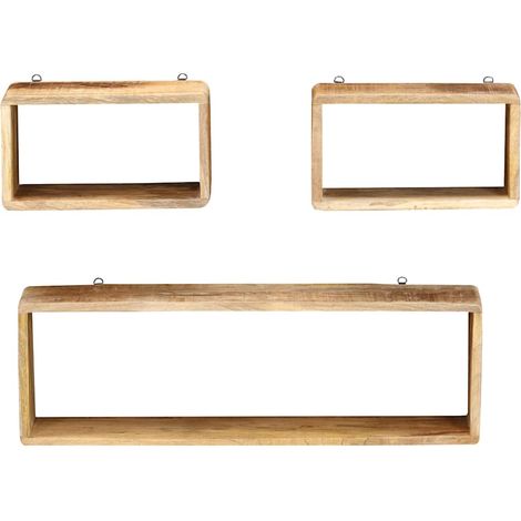 vidaXL Juego de estantes cubo de pared 3 piezas madera maciza de mango (1/2)