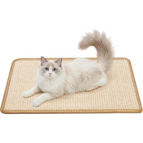 Tapis Griffoir Chat Sisal 60x40cm, Tapis pour Chat Anti-Griffe, Protection Canapé & Mur, Autocollant Antidérapant Grand Format, Résistant sans Miettes, Attire Le Chat Naturellement, Beige (1/5)