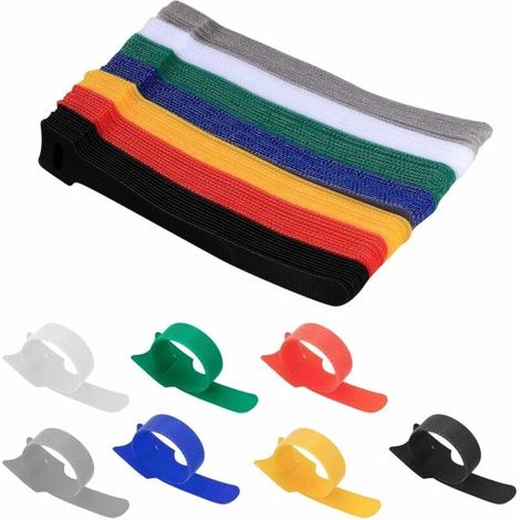 12200mm 70 Pièces Sangle Câble Réutilisables, Attaches de Câble Nylon, Serre Câbles Electriques avec Crochet et Boucle, Organisateur Clips de Câble, Gestion Câbles pour Maison, Bureau - 7 couleurs (1/4)