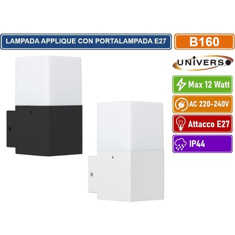 APPLIQUE ESTERNO A MURO E27 IP44 BIANCO NERO MODERNO FARETTO UNIVERSO 13W 220V Bianco (1/4)