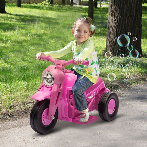 Moto électrique enfants 2-5 ans. 3 roues. 6 V. 3 km/h. avec fonction de bulles. effets lumineux et sonores. rose