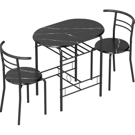 Set tavolo da pranzo 3 pezzi con 2 sedie e ripiano, effetto marmo nero, MODENUIT (1/5)