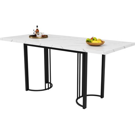 Mesa de comedor extensible 140-179,5x80 cm MDF efecto mármol y metal blanco/negro HOMVRA (1/5)