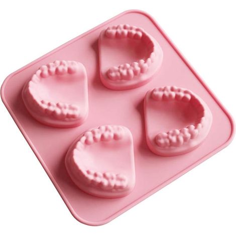 Bandeja para cubitos de hielo, molde para hielo con forma de dientes, molde de silicona para cubitos de hielo, bandeja para cubitos de hielo con forma de dentadura postiza, para cócteles, reutilizable (1/5)