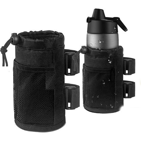 Porte-gobelet noir (1 pièce) pour vélos, scooters et fauteuils roulants, porte-bouteille pour déambulateurs, voiturettes de golf et plage, accessoire universel avec poche en filet et fermeture à cordo (1/5)