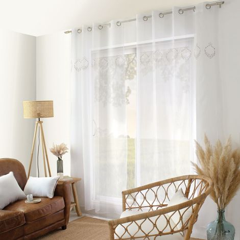 Rideau Voilage Brodé "Sara" 140x240cm Beige
