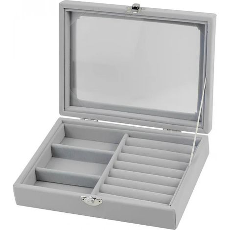 Herzberg hg 05330 schmuck organizer aus samt mit glasdeckel 3 fachern 7 ringfachern 8854019