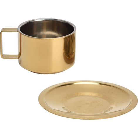 Kaffeetasse Gold, modisches Design, langlebig, praktisch, Untertasse aus Edelstahl für Zuhause (1/5)