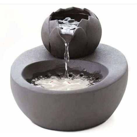 Fontaine à eau en céramique avec fleur de lotus verticale et filtre automatique – idéale pour les chats et autres animaux de compagnie – noire (1/4)