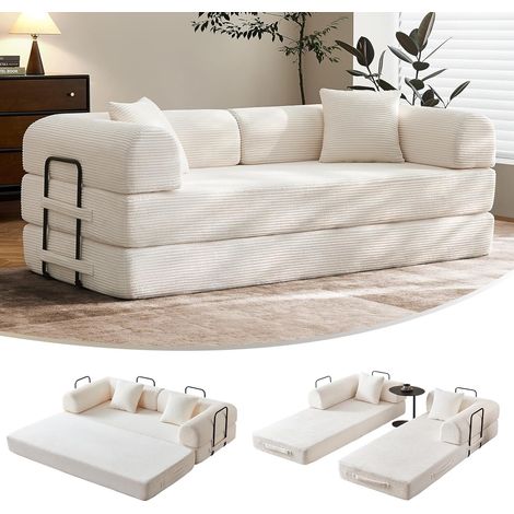 Canape-lit 5 en 1 convertible 2 place - fauteuil canapé-lit pliant modulaire en velours côtelé avec accoudoirs et coussin - canapé compressé compact pour salon ou chambre - 200 x 182 x 68 cm - velours