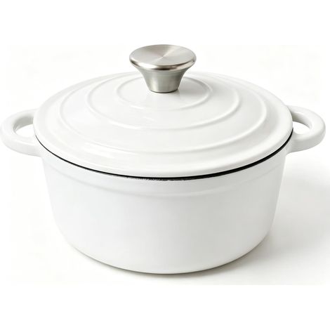 Casserole en fonte - 2 l - Diamètre : 20 cm - Avec couvercle - Convient pour les plaques à induction - Passe au four jusqu'à 260 °C - Passe au lave-vaisselle - Idéal pour les ragoûts / rôtis (blanc) (1/5)