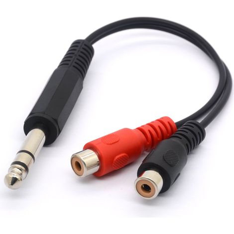 Câble adaptateur répartiteur de 20 cm - Prise jack stéréo TRS de 6,35 mm vers 2 fiches femelles phono RCA (1/5)