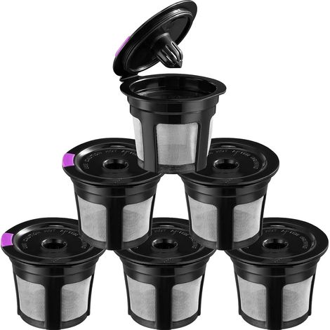 Lot de 6 filtres à café réutilisables en acier inoxydable de qualité alimentaire, respectueux de l'environnement, pour machines à café Keurig 1.0 et 2.0(Noir) (1/5)