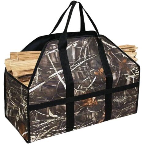 Sac fourre-tout en toile robuste pour bûches de bois de chauffage avec design autoportant pour cheminée et poêle à bois, construction en tissu Oxford,61x29x41.5cm (1/3)