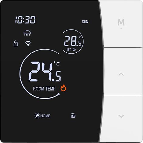 Intelligenter Thermostat ohne WLAN – Programmierbar für Gastherme/Warmwasserbereiter/Pumpe (Wassersystem), Touch-Bedienung, Kindersicherung, LED-Anzeige, Weiß – M6