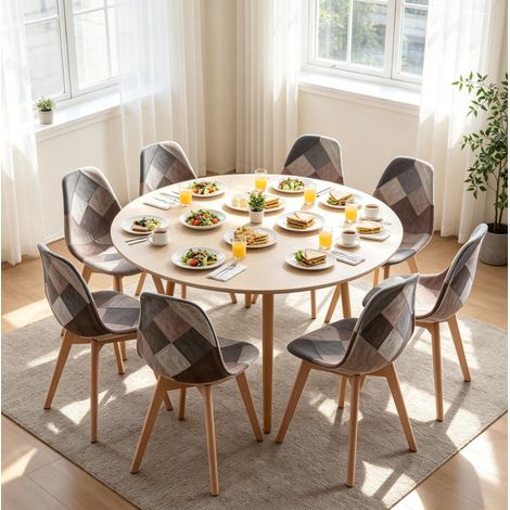 Lot de 8 chaises de salle à manger multicolores en tissu, cadre en bois et métal, sièges ergonomiques pour cuisine, bureau ou salon, montage requis - CHICFURN (1/5)