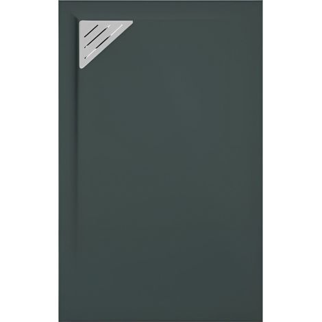 Mineralguss-Duschwanne extra flach TRINITY in ANTHRAZIT 70x140 cm Ablaufschutz in Chrom Ablauf linksbündig