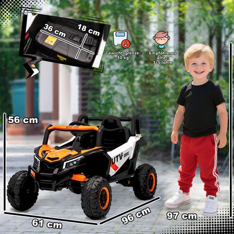 Voiture électrique 12V pour enfants, télécommande, ceinture de sécurité, klaxon, phares LED, port USB, pour les 3-5 ans, orange (1/5)