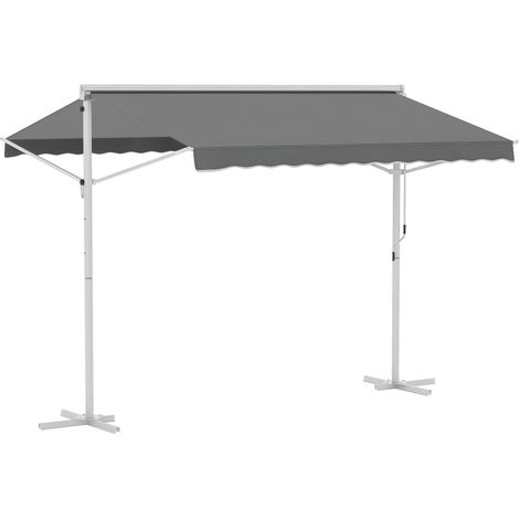 Abri de voiture double pente 3x3 mètres, manuel rétractable avec inclinaison ajustable, structure en acier époxy blanc, toile polyester imperméable et anti-UV grise.