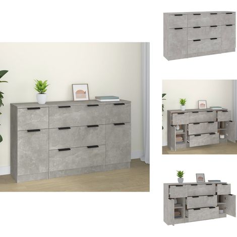 Ensemble de buffets 3 pcs Gris béton Bois d'ingénierie - Meubles De Rangement - Buffet - Meuble Tv - Design Minimaliste - Mobilier Gris (1/5)