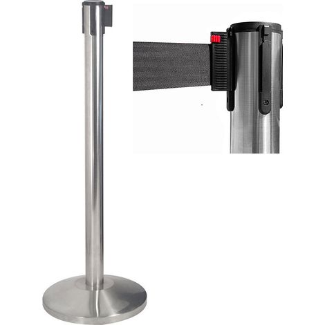 Colonnina Tendinastro 3 metri in Acciaio Inox Spazzolato Ø36x101 cm Nastro Nero