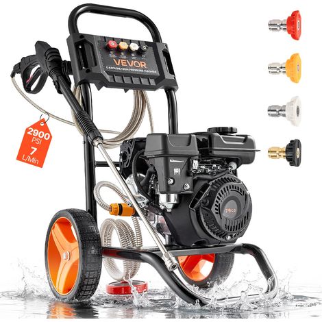 Nettoyeur Haute Pression à Essence 200 bar Laveuse Haute Pression à Essence Max. 7 L/min pour Voitures, Clôtures, Allées, Maisons, Terrasses, Meubles, Pompe Alu, avec Pistolet et Lance, 4 Buses (1/5)