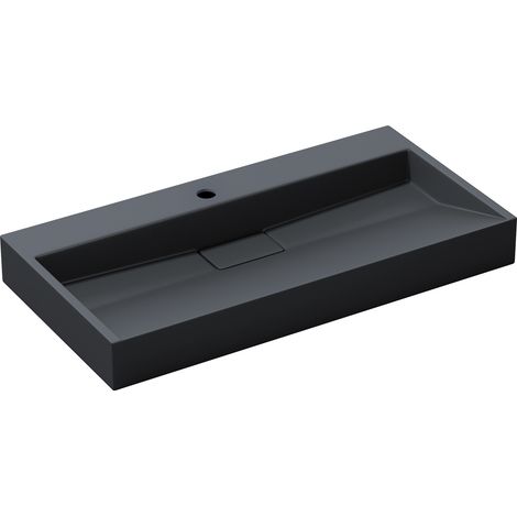doporro® Lavabo sobre encimera Colossum19 lavabo suspendido antracita mate de diseño de 90 cm de ancho incluye válvula de desagüe 1 orificio para grifo