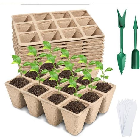 Filiyano – Kit de semis complet pour 120 alvéoles – godets de tourbe de 12 alvéoles, plateaux de 10 alvéoles, outils de plantation, étiquettes et pots (1/5)