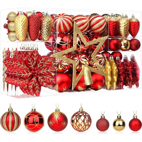 110-teiliges Set bruchsicherer Weihnachtsbaumdekorationen aus Kunststoff für Feiertage, Hochzeiten und Partys (1/5)