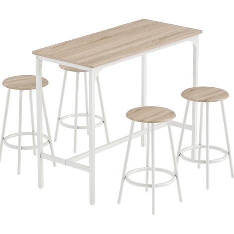Conjunto de mesa alta de 5 piezas con 4 taburetes, estilo industrial, color roble (1/4)