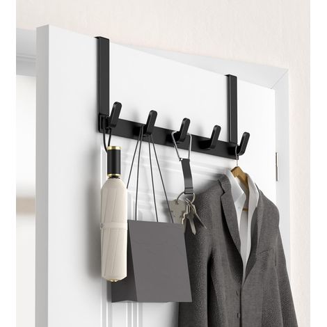 Porte-serviettes mural avec bras étendu, support d'accessoires pour salle de bain, crochet double fonction - 1 unité, finition noir mat (1/5)