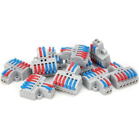 Lot de 10 connecteurs pour conducteurs de fils 2 entrées/6 sorties avec trou fixe, répartiteur 4 mm, bornier rapide 600 V (1/5)