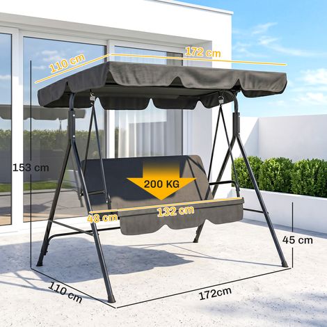 3-Sitzer Hollywoodschaukel Gartenliege Schaukelbank, wetterbeständig, 172 cm x 110 cm x 153 cm, Schwarz (1/5)