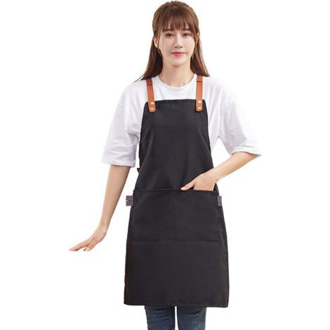 Lntyq Tabliers de cuisine imperméables, tablier réglable avec poches pour cuisine à domicile, restaurant, jardin, barbecue, école, café, tablier pour chef, boulanger, serveurs (noir) (1/5)