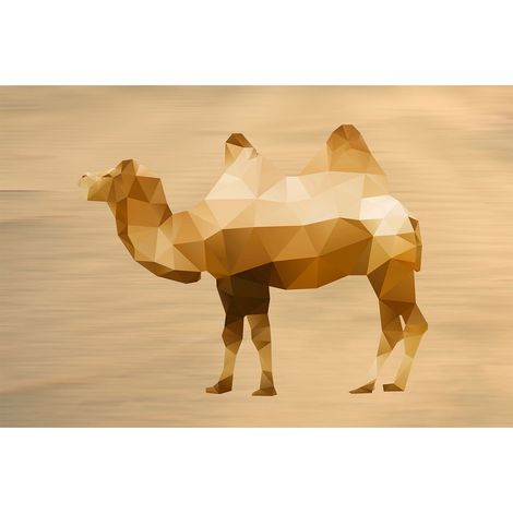 Papier peint panoramique chameau beige original | Tapisserie panoramique beige animaux moderne | Papier peint panoramique animaux géométrique  - 267 x 400 cm (4 pièces) (1/2)