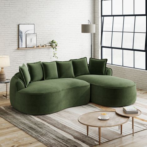 Sofá rinconero modular 252x164x67 cm verde – sin montaje, tejido chenilla MEUBLIV (1/5)