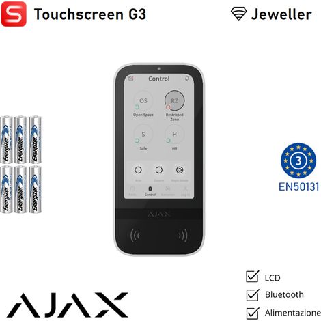 149672 - Superior - Superior KeyPad TouchScreen G3 Jeweller - Drahtlose Tastatur mit Touch-Tasten, die die Authentifizierung per Pass, Tag und Codes unterstützt - Farbe white - Ajax professionelle Sic