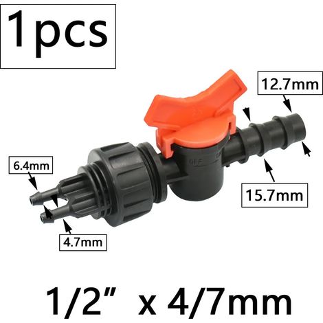 Adaptateur de raccord fileté (16 mm x 4/7 mm) pour tuyau d'arrosage 4/7 mm, raccord cannelé pour tube 1/4", coupleur de robinet pour système d'irrigation agricole (1/5)
