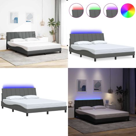 Cadre de lit sans matelas Hanko gris foncé 160x200 cm tissu - Coussin de tête de lit - Lumière LED (1/5)