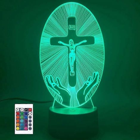 3D-Nachtlicht mit Jesus-Motiv, Touch-Fernbedienung, optische Täuschung, 7/16 wechselnde Farben, Wohndekoration (1/4)
