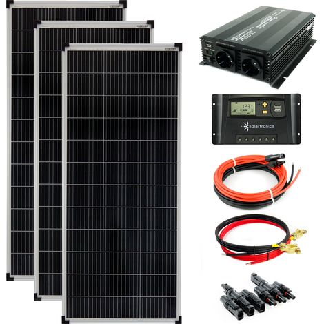 Komplettset 3x100Watt 12Volt 1200mm Spannungswandler 1500W 20A Laderegler gelb Solar Inselanlage (1/5)