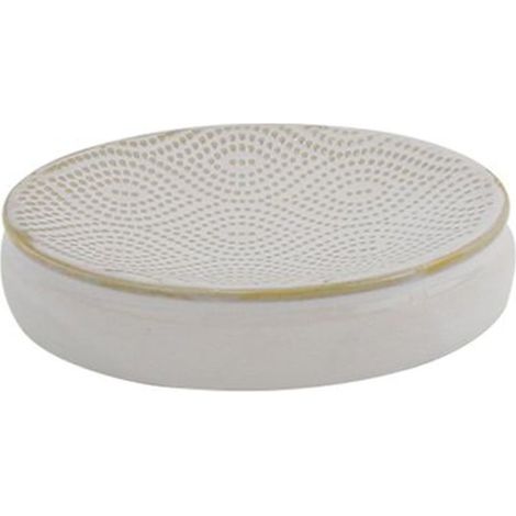 Cleafe - Piattino Porta Sapone Arredo Da Bagno Bianco Design Etnico Con Bordo Dorato 87792 - (1/2)