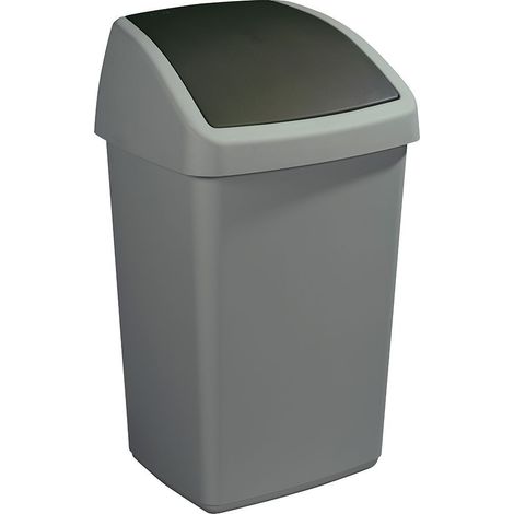 Poubelle d'extérieur 50 l en plastique – Couvercle basculant – Dimensions 66,5 x 39,5 x 34,5 cm – Design moderne gris argenté – Sunware (1/4)
