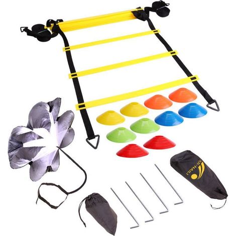 Échelle de vitesse et d'agilité pour entraînement de football, kit de coordination et d'exercices, accessoires de sport pour pratiquer la rapidité, ensemble complet pour améliorer la dextérité et la c (1/4)